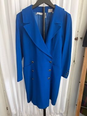 Vintage Emanuel Ungaro Bold Royal Blue Double-Breasted Long Sleeve Coat Dress